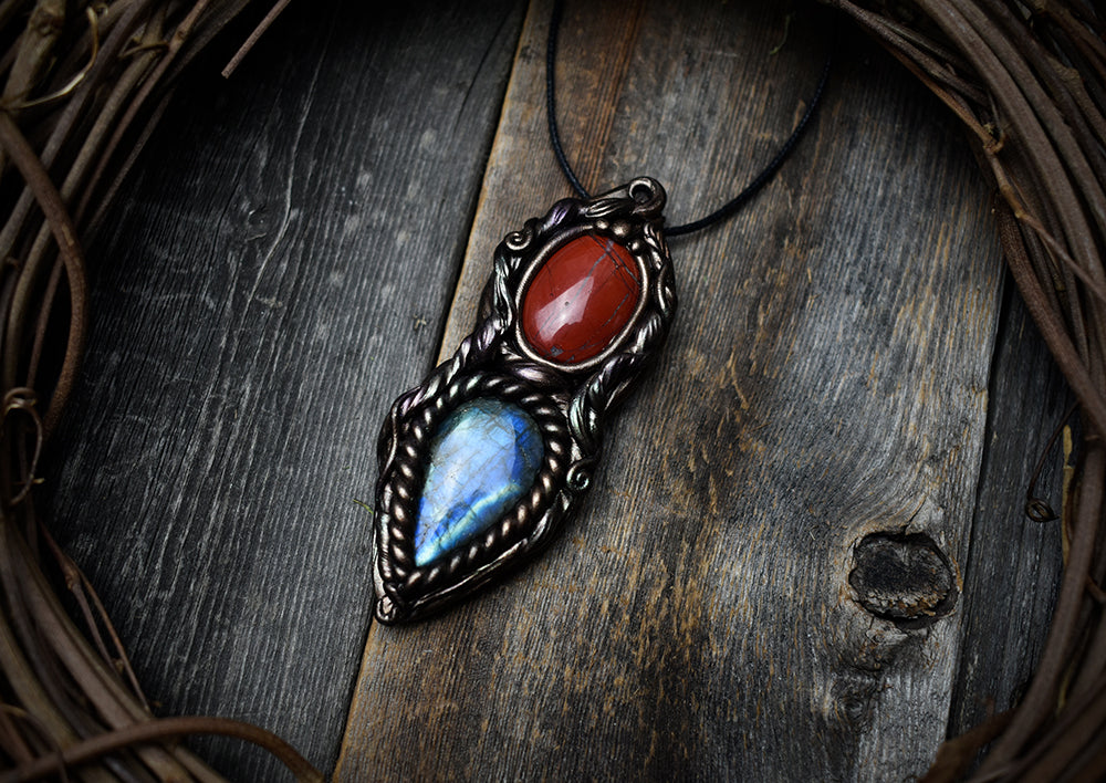 Red Jasper with Labradorite Forest Necklace