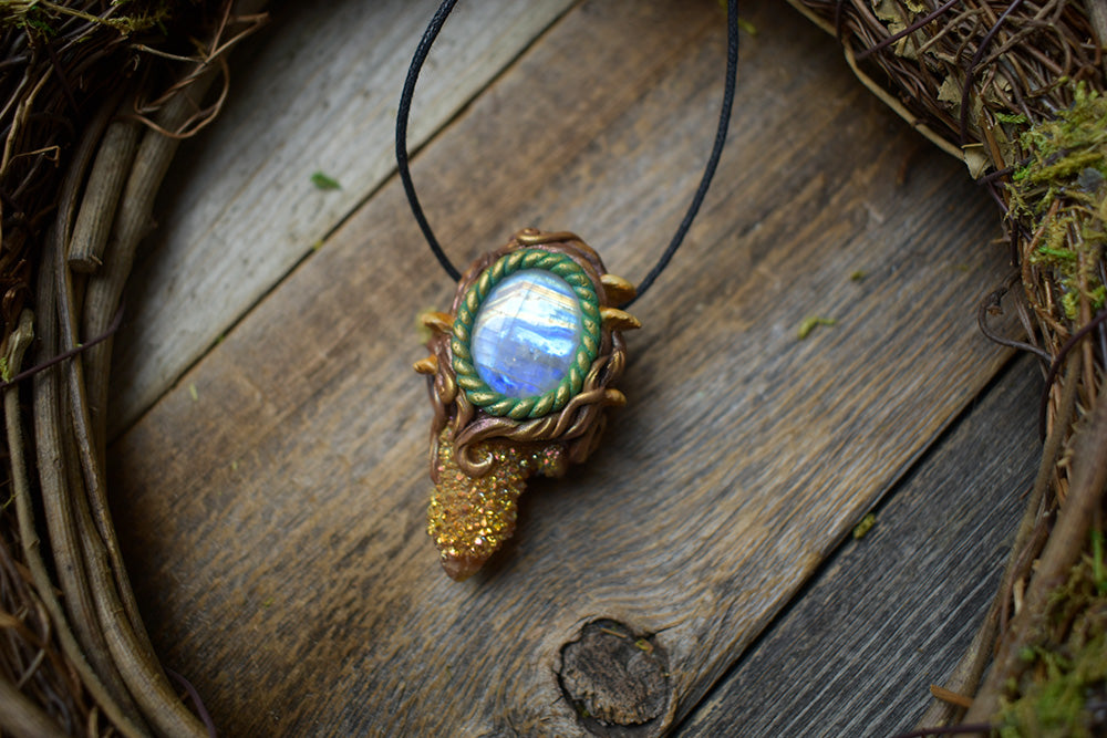 Sunset Aura Spirit Quartz with Moonstone Necklace