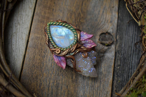 Aura Spirit Quartz with Moonstone Necklace