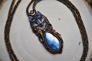 Wolf with Labradorite Necklace