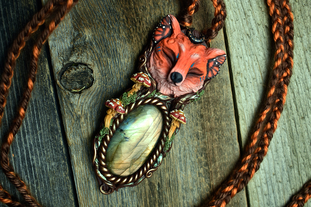 Monarch Butterfly Fox with Labradorite Necklace