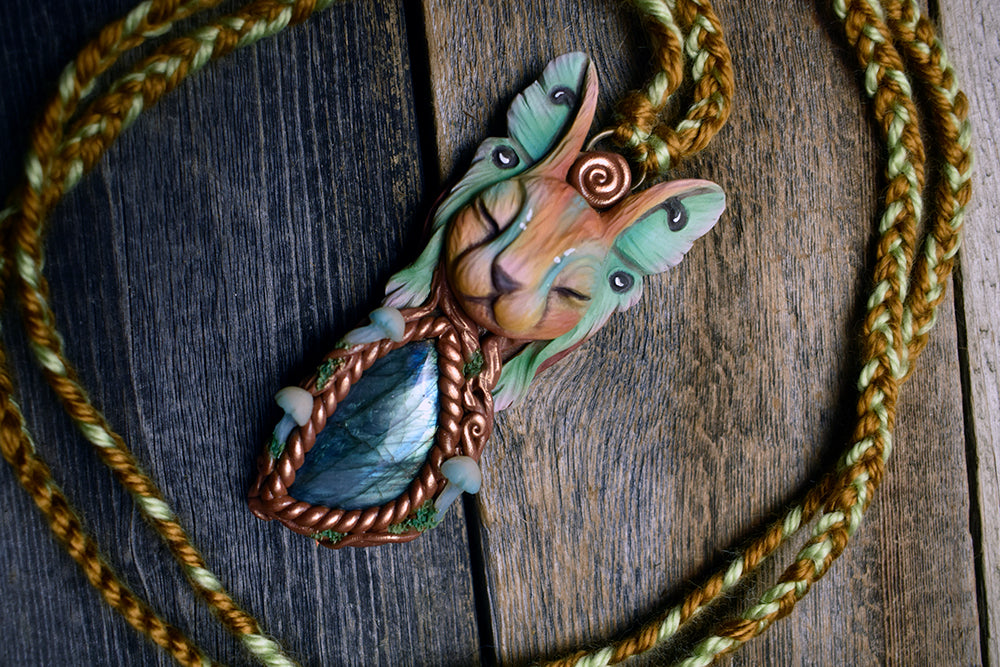 Luna Moth Bunny with Labradorite Necklace