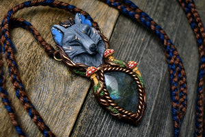 Blue Morpho Butterfly Wolf with Labradorite Necklace
