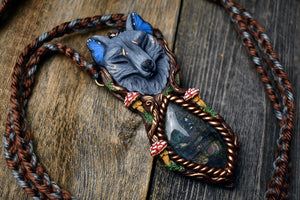 Blue Morpho Butterfly Wolf with Labradorite Necklace