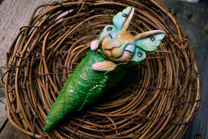 Emerging Luna Moth Bunny Cocoon Sculpture