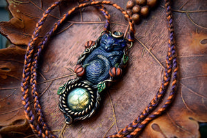 Black Cat with Labradorite Necklace