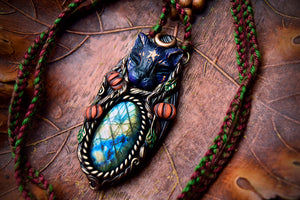 Black Cat with Labradorite Necklace