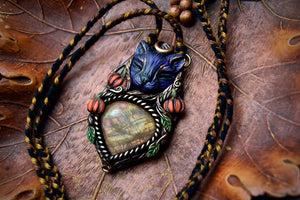 Black Cat with Sunstone Necklace