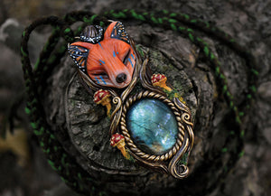 Fox Monarch Butterfly Forest Spirit with Labradorite Necklace