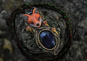 Fox Monarch Butterfly Forest Spirit with Amethyst Necklace