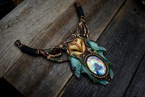 Barn Owl Luna Moth Forest Spirit with Labradorite Half-Collar