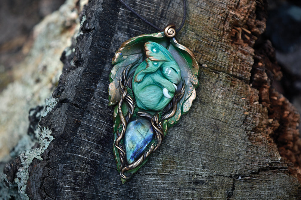 Luna Moth Bunny with Labradorite Necklace