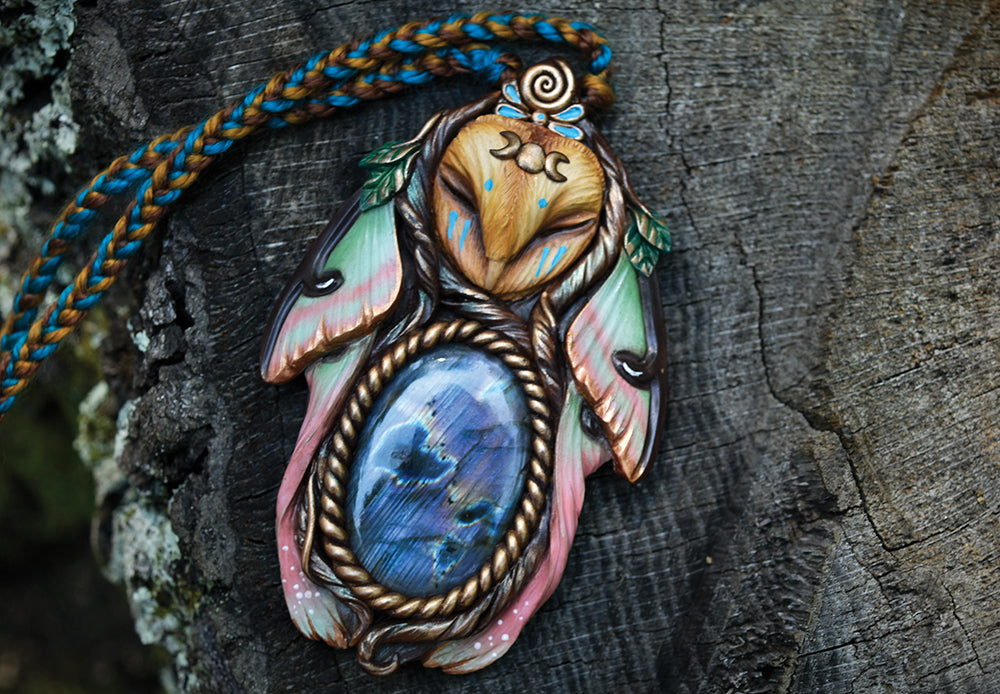 Barn Owl with Labradorite Necklace
