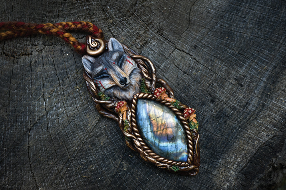 Wolf with Labradorite Necklace