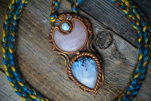 Moonstone with Rose Quartz Moon and Larimar Necklace