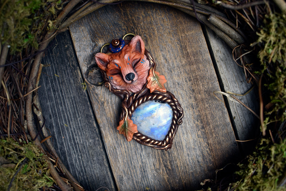 Fox with Moonstone Necklace