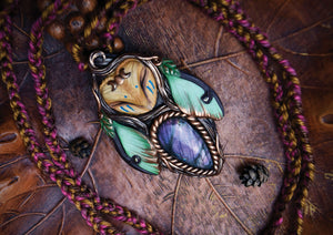 Barn Owl Luna Moth Forest Spirit with Labradorite Necklace