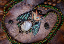 Horned Owl Spanish Moon Moth Forest Spirit with Sunstone Necklace