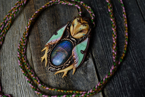 Barn Owl Chinese Moon Moth Forest Spirit with Labradorite Necklace