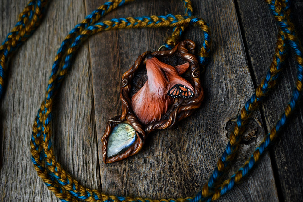 Monarch Butterfly Fox with Labradorite Necklace