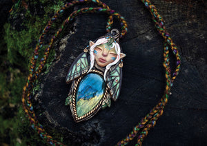 Spanish Moon Moth Faerie with Labradorite Necklace