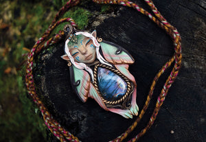 Chinese Moon Moth Faerie with Labradorite Necklace