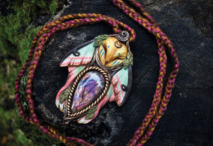 Barn Owl Chinese Moon Moth Forest Spirit with Labradorite Necklace