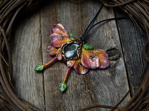Floral Moth with Labradorite Necklace