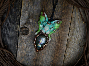 Luna Moth Bunny with Labradorite Necklace