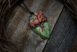 Sleeping Luna Moth Fawn Leaf Necklace