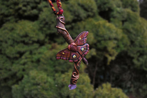 Polyphemus Moth Twig Necklace - With Amethyst and Prehnite