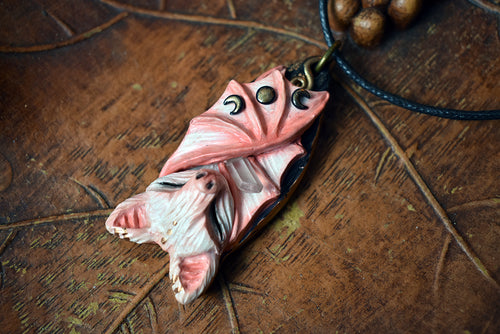 Pink Sleeping Bat with Quartz Necklace [Made-to-order]