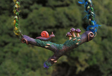 Snail and Mushrooms Mossy Twig Necklace - With Amethyst