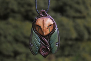 Owl with Luna Moth Wings Necklace