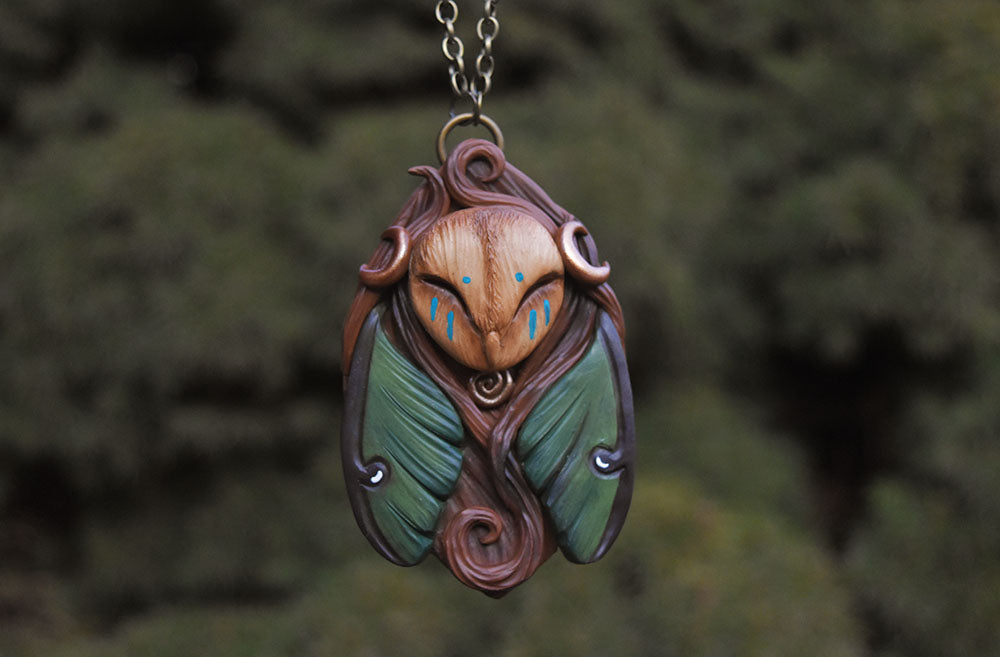 Owl with Luna Moth Wings Necklace