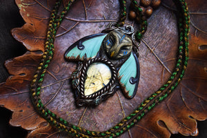 Great Grey Owl Luna Moth Forest Spirit with Labradorite Necklace