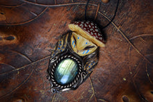 Mushroom Hat Barn Owl with Labradorite Necklace