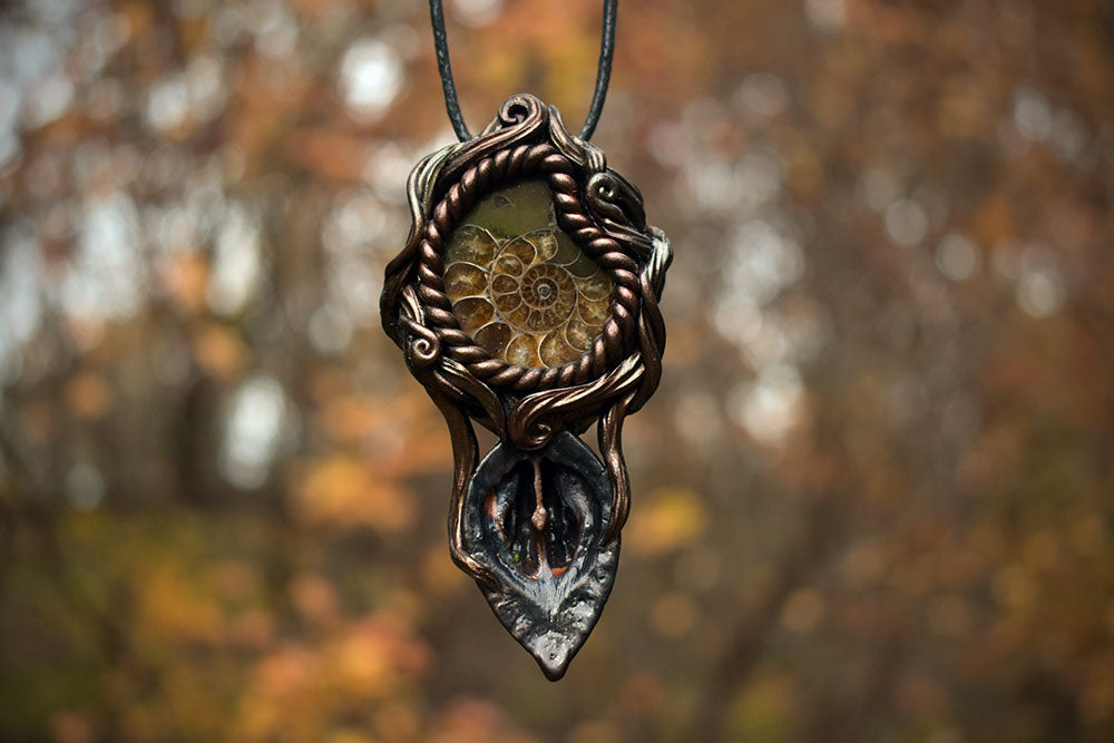 Copper Ashes x MothMagick - Ammonite with Copper Nut Shell Necklace