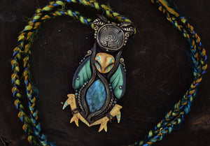 Barn Owl with Labradorite Labyrinth Necklace