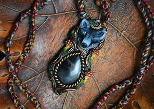 Wolf Forest Spirit with Black Sunstone Necklace