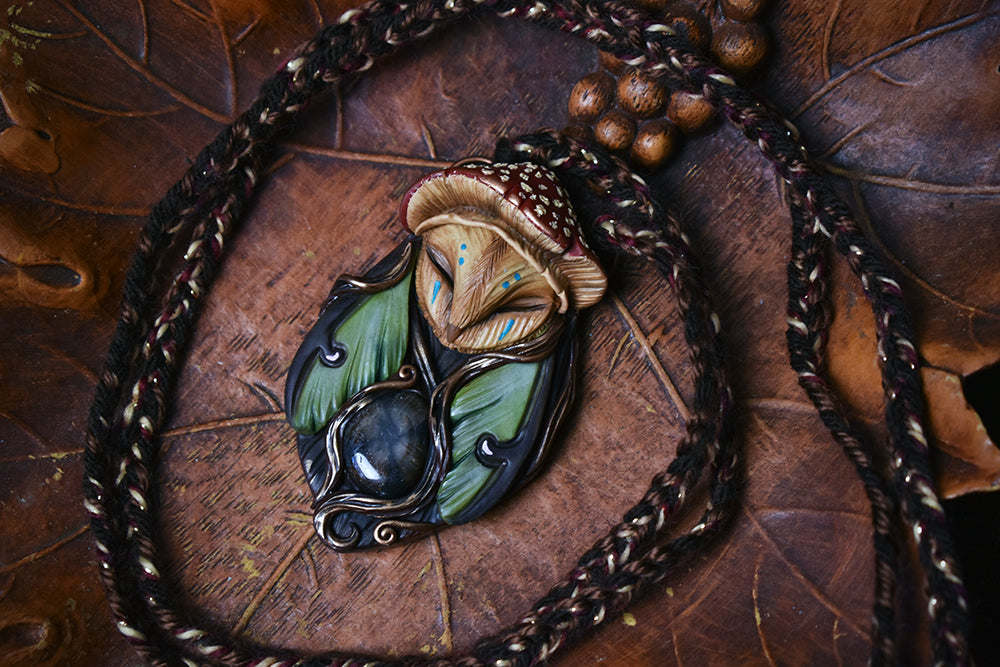 Barn Owl Luna Moth Forest Spirit with Chiastolite Necklace