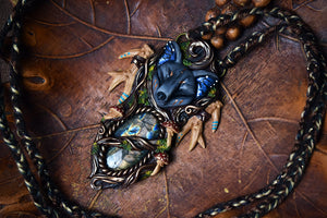 Wolf Blue Morpho Butterfly Forest Spirit with Labradorite Necklace