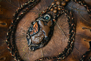 Sleeping Fawn Monarch Butterfly Fae with Azurite Necklace