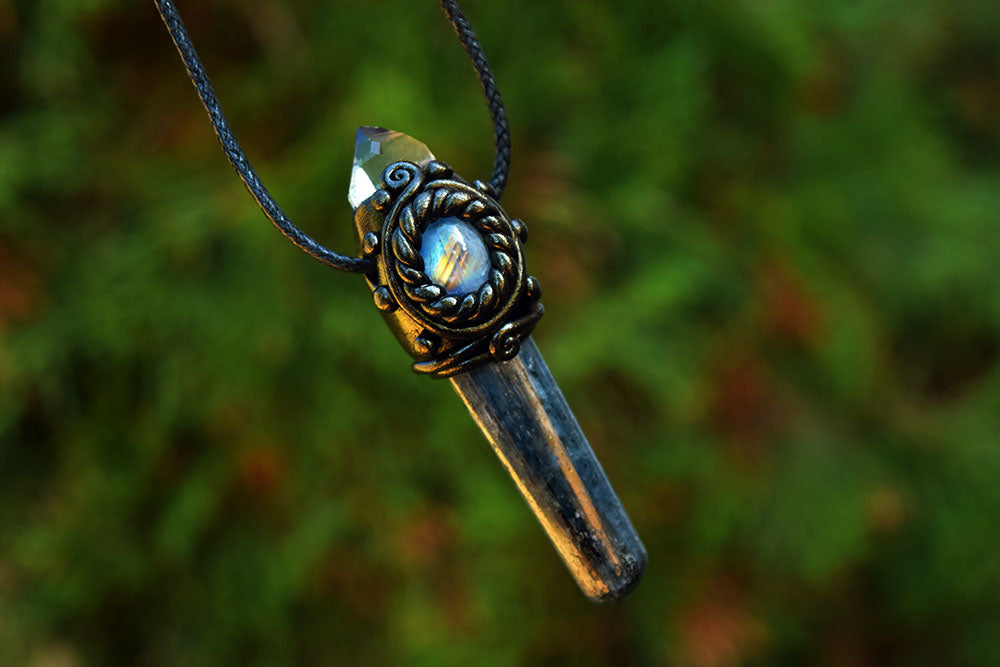 Blue Kyanite with Moonstone & Quartz Necklace