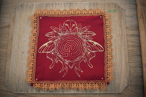 Forest Spirit Altar Cloth - 10 x 10" - Gold on Red