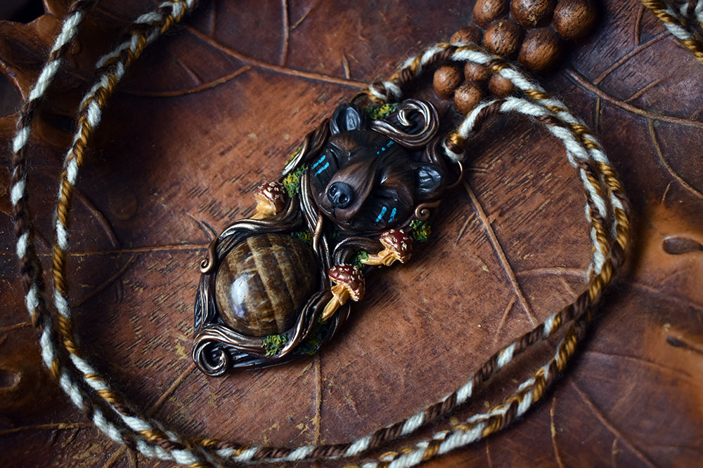 Bear Forest Spirit with Aragonite Necklace