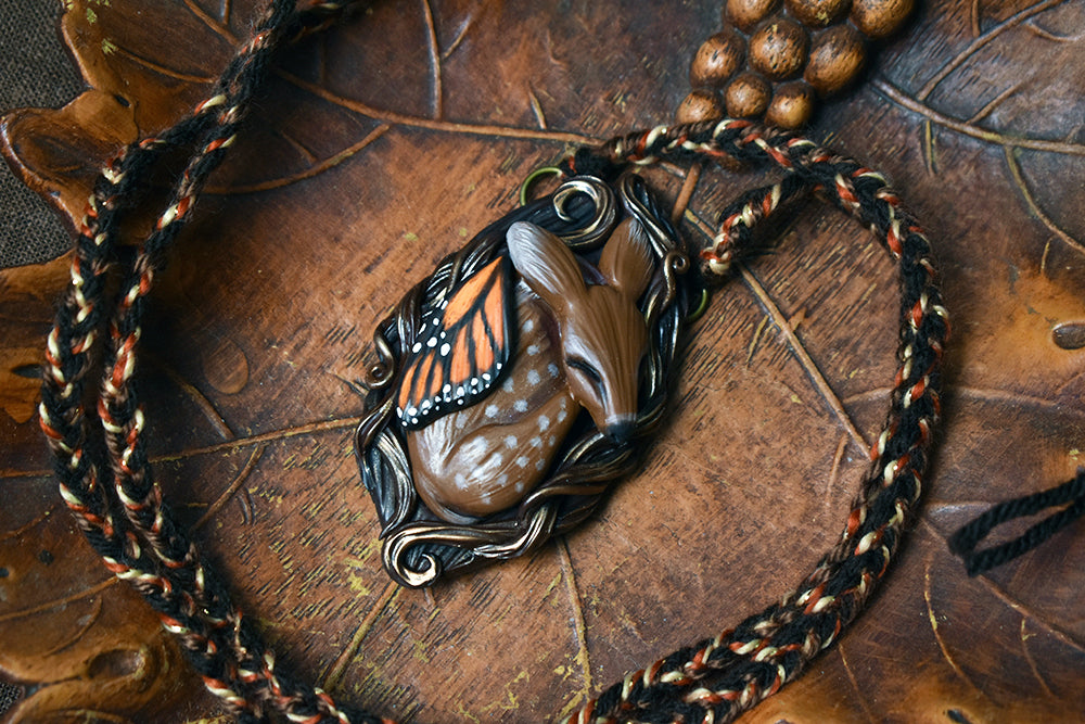 Sleeping Fawn Monarch Butterfly Fae Necklace
