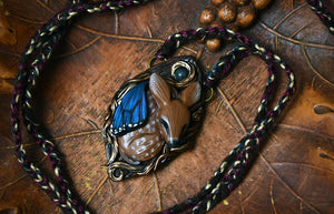 Sleeping Fawn Blue Morpho Butterfly Fae with Azurite Necklace