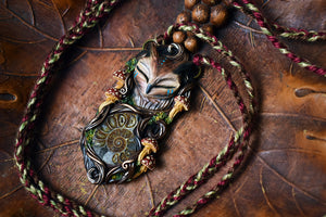Horned Owl Forest Spirit with Ammonite Necklace
