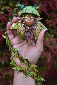 Mushroom Faerie with Amethyst Necklace